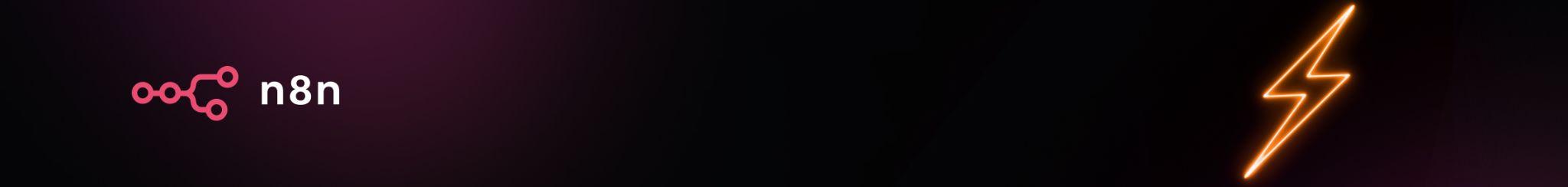 n8n — pink workflow logo and orange neon lightning on a black background